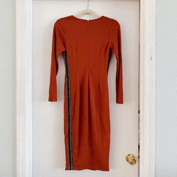 ASOS Burnt Orange Fitted Plunge Dress - Picture 4 of 4